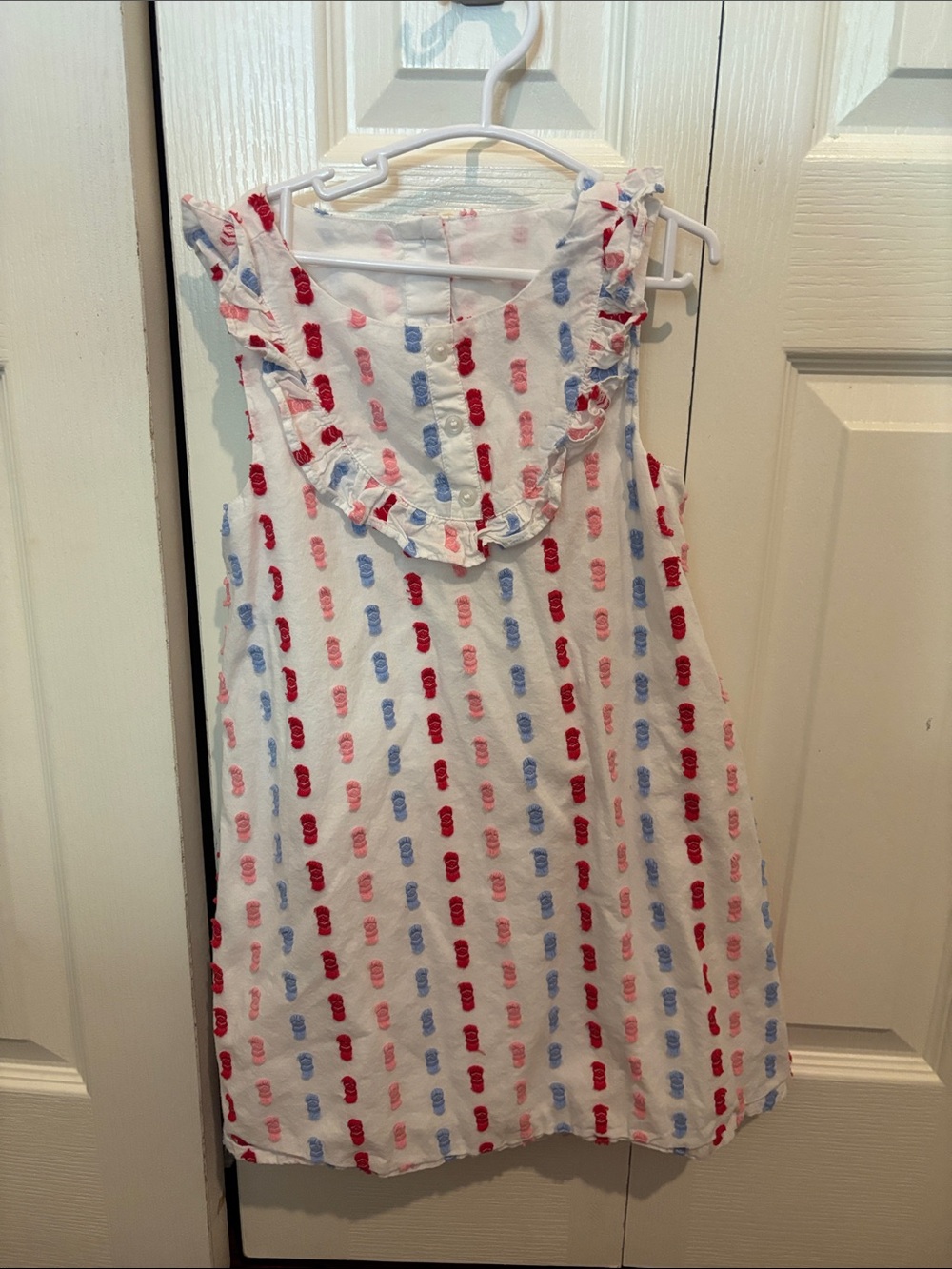 Janie and Jack White Dress with Red and Light Blue Dot Stripes